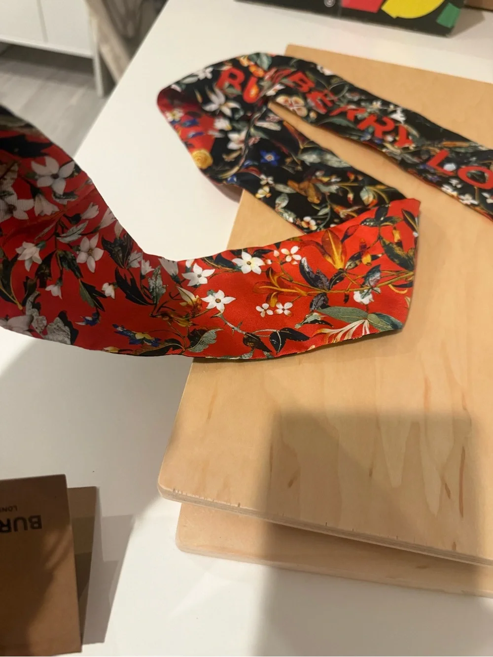 Burberry Red & Black Floral Silk Twilly